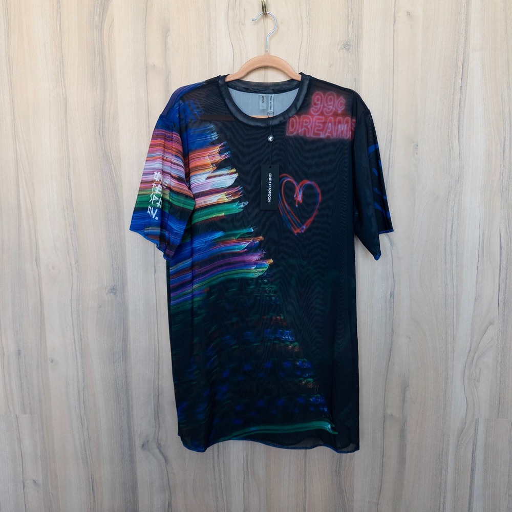 One Teaspoon Mesh Graphic TShirt Dress XS Black Dreams Graffiti Cyber Streetwear